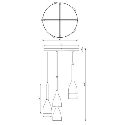 Ljuskrona med textilsladd MUZA 5xE27/15W/230V svart/beige/koppar/bok