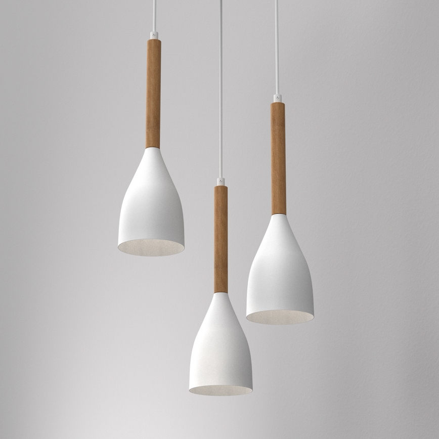 Ljuskrona med textilsladd MUZA NEW 3xE27/60W/230V bok/vit