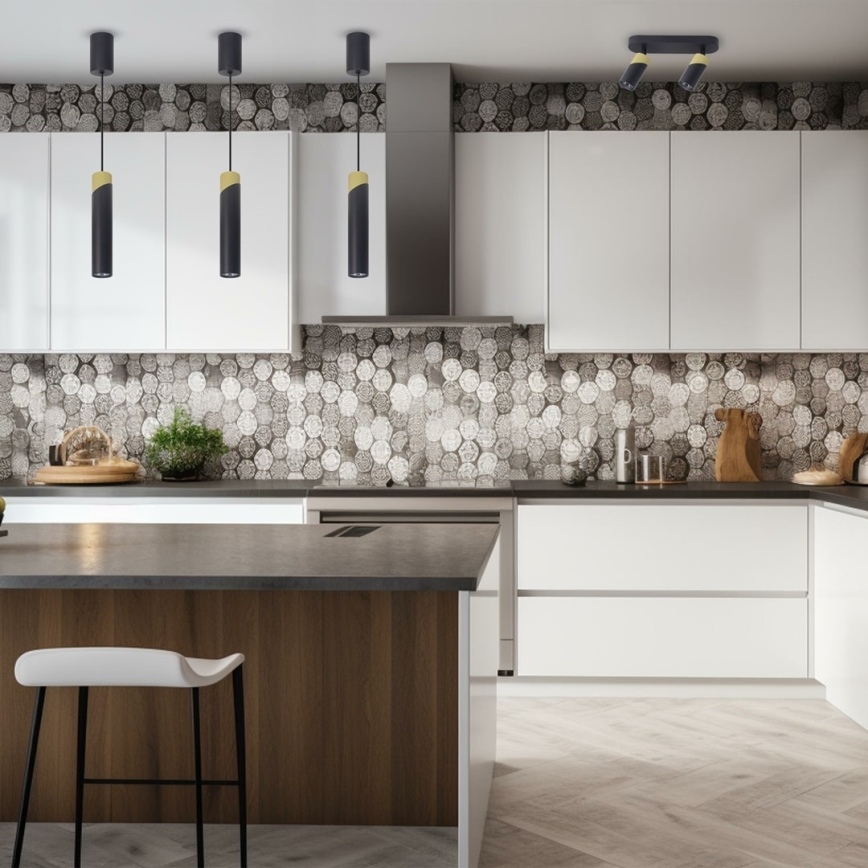 Ljuskrona med textilsladd NEO 1xGU10/8W/230V svart/guld