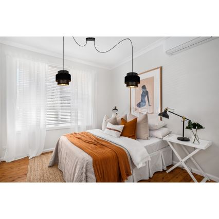 Ljuskrona med textilsladd NESS 2xE27/60W/230V spindel svart