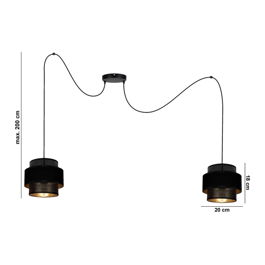 Ljuskrona med textilsladd NESS 2xE27/60W/230V spindel svart