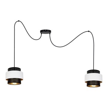 Ljuskrona med textilsladd NESS 2xE27/60W/230V spindel svart/vit