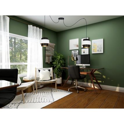 Ljuskrona med textilsladd NESS 2xE27/60W/230V spindel svart/vit