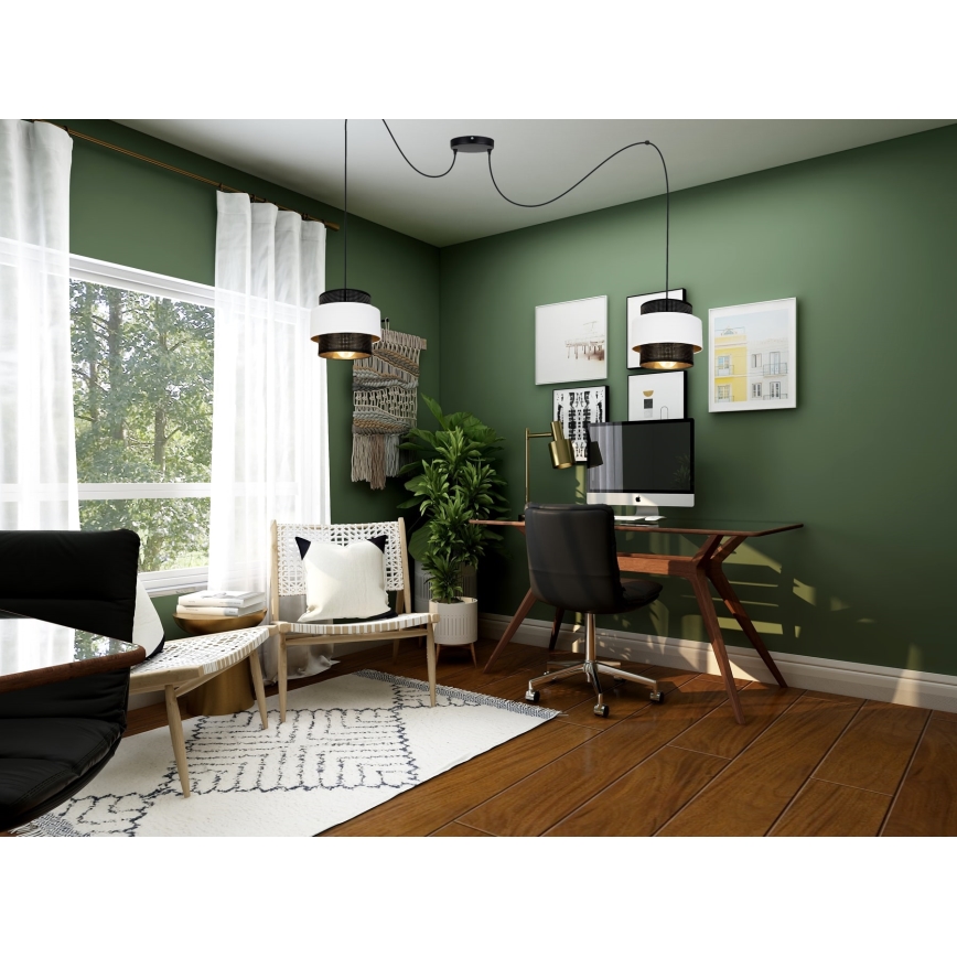 Ljuskrona med textilsladd NESS 2xE27/60W/230V spindel svart/vit