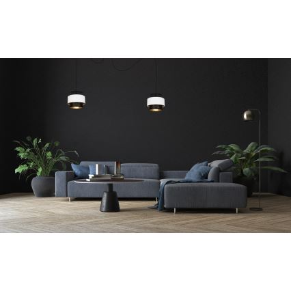 Ljuskrona med textilsladd NESS 2xE27/60W/230V spindel svart/vit