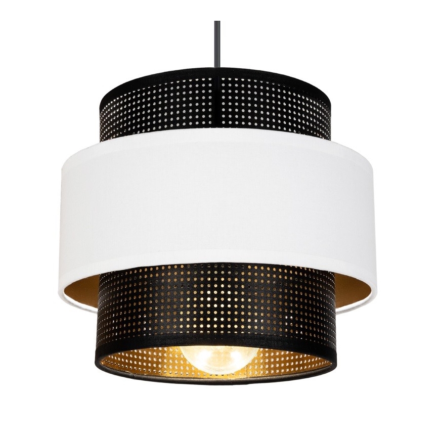 Ljuskrona med textilsladd NESS 2xE27/60W/230V spindel svart/vit