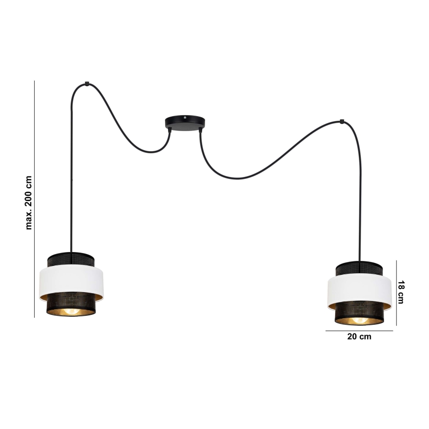 Ljuskrona med textilsladd NESS 2xE27/60W/230V spindel svart/vit