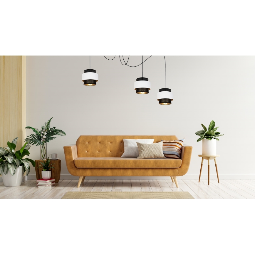 Ljuskrona med textilsladd NESS 3xE27/60W/230V spindel svart/vit