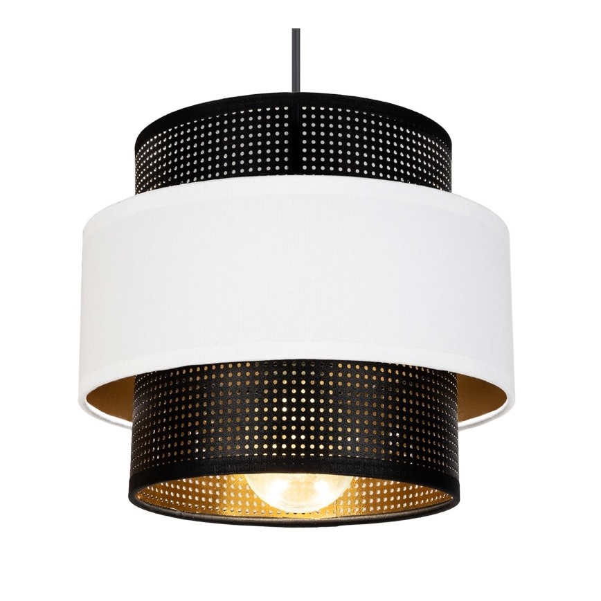 Ljuskrona med textilsladd NESS 3xE27/60W/230V spindel svart/vit