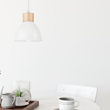 Ljuskrona med textilsladd NICO 1xE27/60W/230V vit/bok