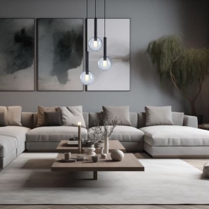 Ljuskrona med textilsladd NIKO 3xG9/9W/230V svart