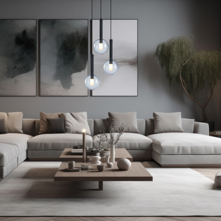 Ljuskrona med textilsladd NIKO 3xG9/9W/230V svart