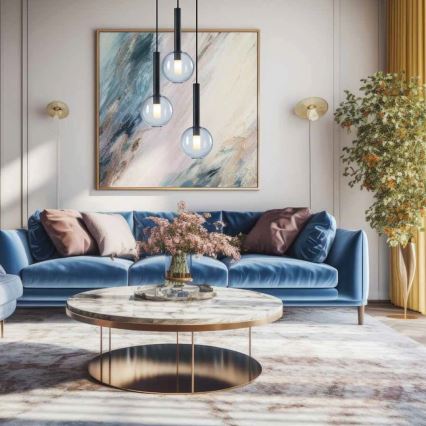 Ljuskrona med textilsladd NIKO 3xG9/9W/230V svart