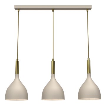Ljuskrona med textilsladd NOAK 3xE27/15W/230V beige/guld