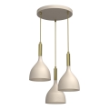 Ljuskrona med textilsladd NOAK 3xE27/15W/230V beige/guld