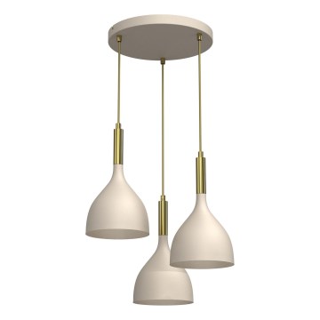 Ljuskrona med textilsladd NOAK 3xE27/15W/230V beige/guld