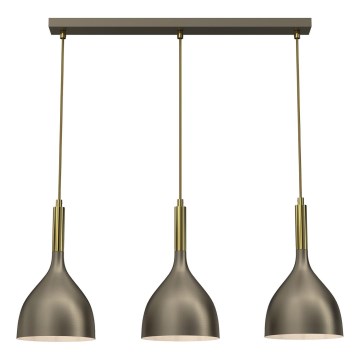 Ljuskrona med textilsladd NOAK 3xE27/15W/230V mässing/guld