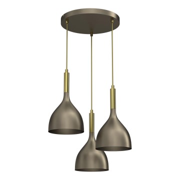 Ljuskrona med textilsladd NOAK 3xE27/15W/230V mässing/guld