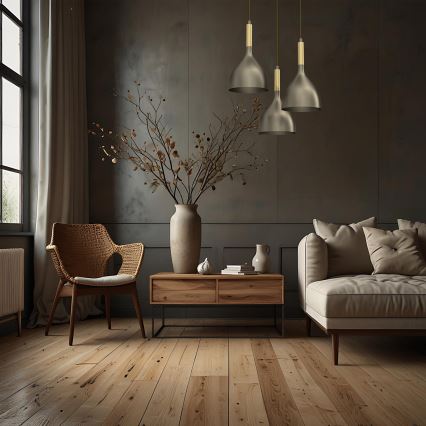 Ljuskrona med textilsladd NOAK 3xE27/15W/230V mässing/guld