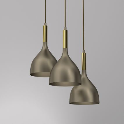 Ljuskrona med textilsladd NOAK 3xE27/15W/230V mässing/guld