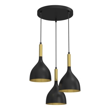 Ljuskrona med textilsladd NOAK 3xE27/15W/230V svart/guld