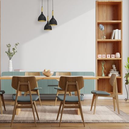 Ljuskrona med textilsladd NOAK 3xE27/15W/230V svart/guld