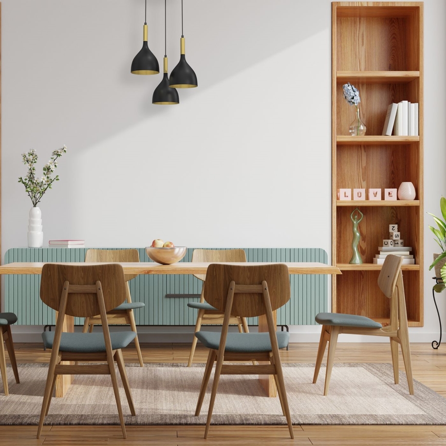 Ljuskrona med textilsladd NOAK 3xE27/15W/230V svart/guld