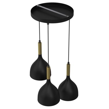 Ljuskrona med textilsladd NOAK 3xE27/15W/230V svart/guld