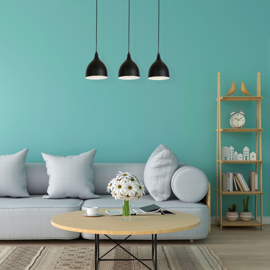 Ljuskrona med textilsladd NOAK 3xE27/15W/230V svart