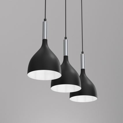 Ljuskrona med textilsladd NOAK 3xE27/15W/230V svart/skinande krom