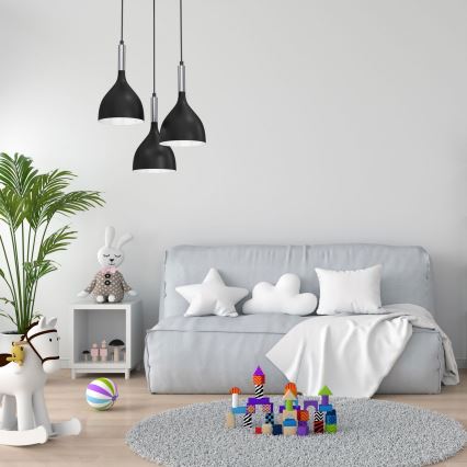 Ljuskrona med textilsladd NOAK 3xE27/15W/230V svart/skinande krom