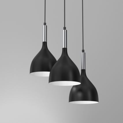 Ljuskrona med textilsladd NOAK 3xE27/15W/230V svart/skinande krom