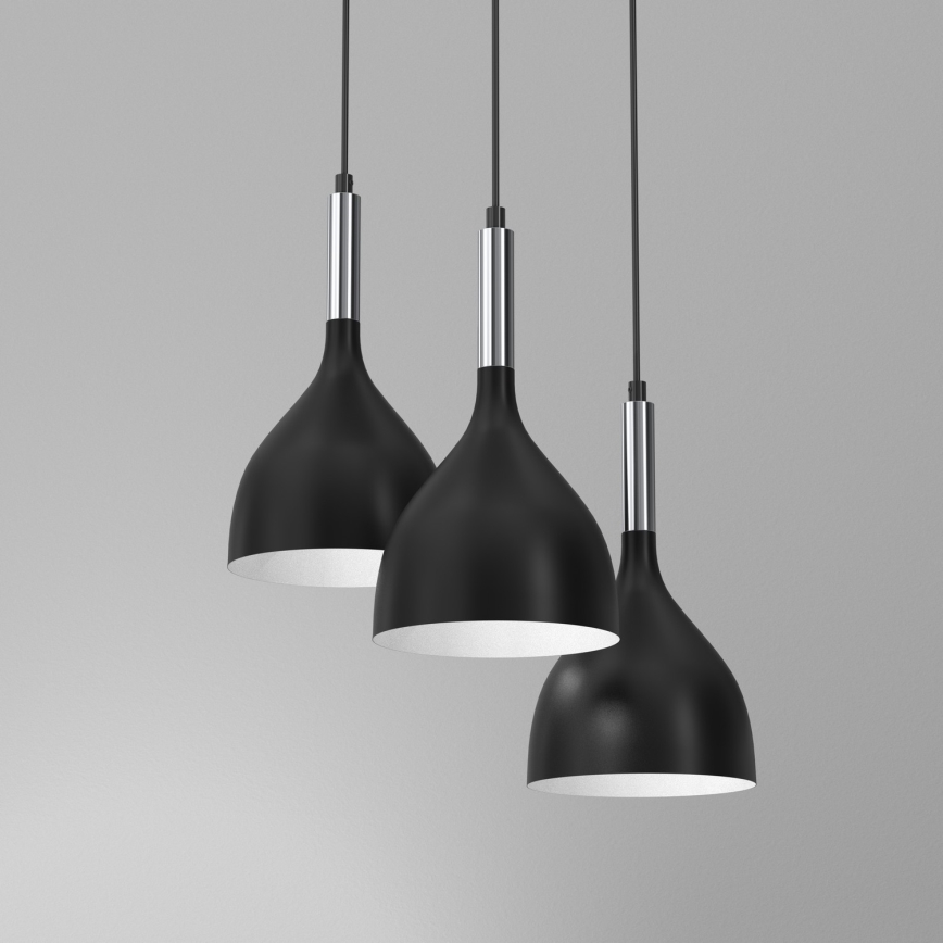 Ljuskrona med textilsladd NOAK 3xE27/15W/230V svart/skinande krom