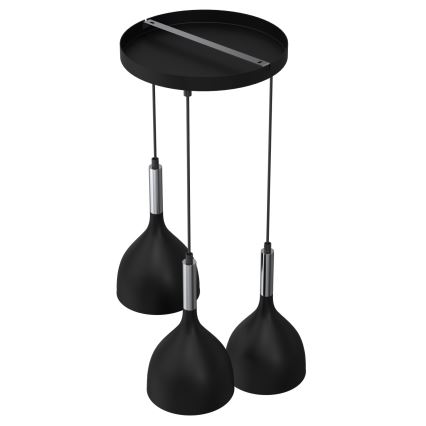 Ljuskrona med textilsladd NOAK 3xE27/15W/230V svart/skinande krom