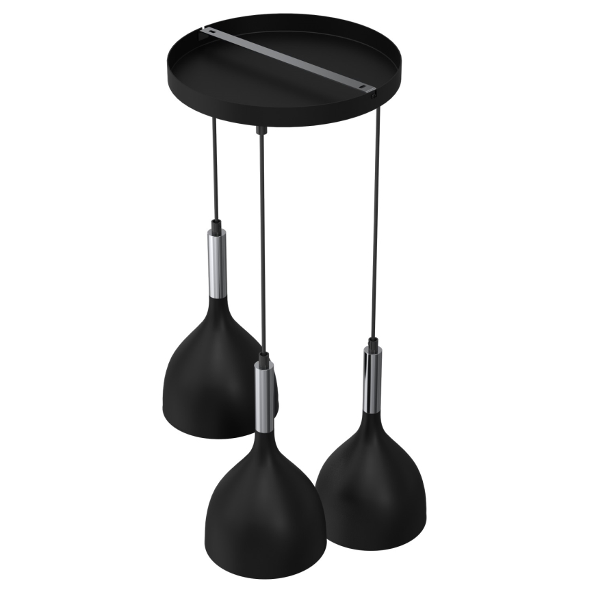 Ljuskrona med textilsladd NOAK 3xE27/15W/230V svart/skinande krom