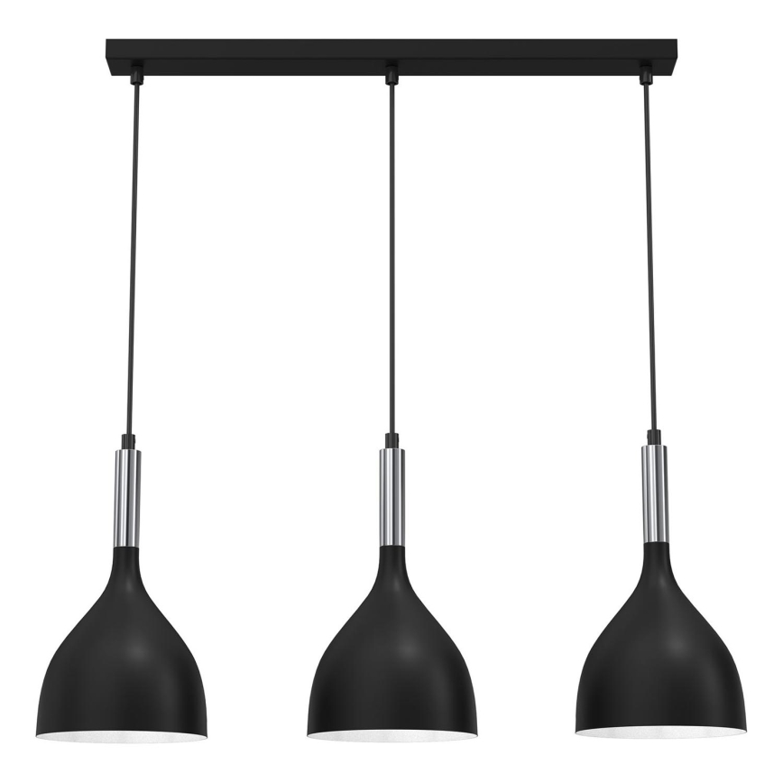 Ljuskrona med textilsladd NOAK 3xE27/15W/230V svart/skinande krom