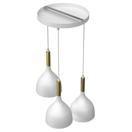 Ljuskrona med textilsladd NOAK 3xE27/15W/230V vit/guld