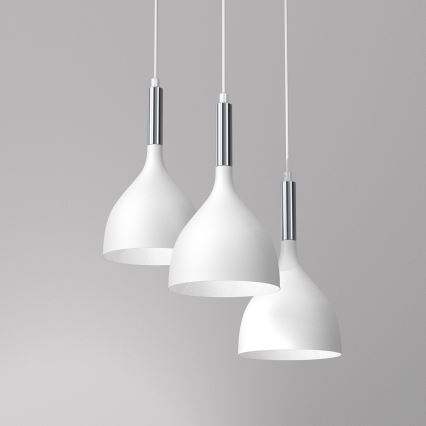 Ljuskrona med textilsladd NOAK 3xE27/15W/230V vit/skinande krom