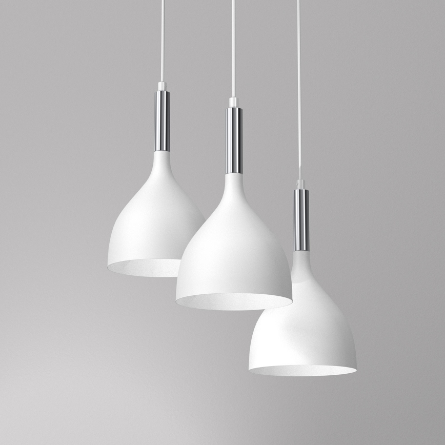 Ljuskrona med textilsladd NOAK 3xE27/15W/230V vit/skinande krom