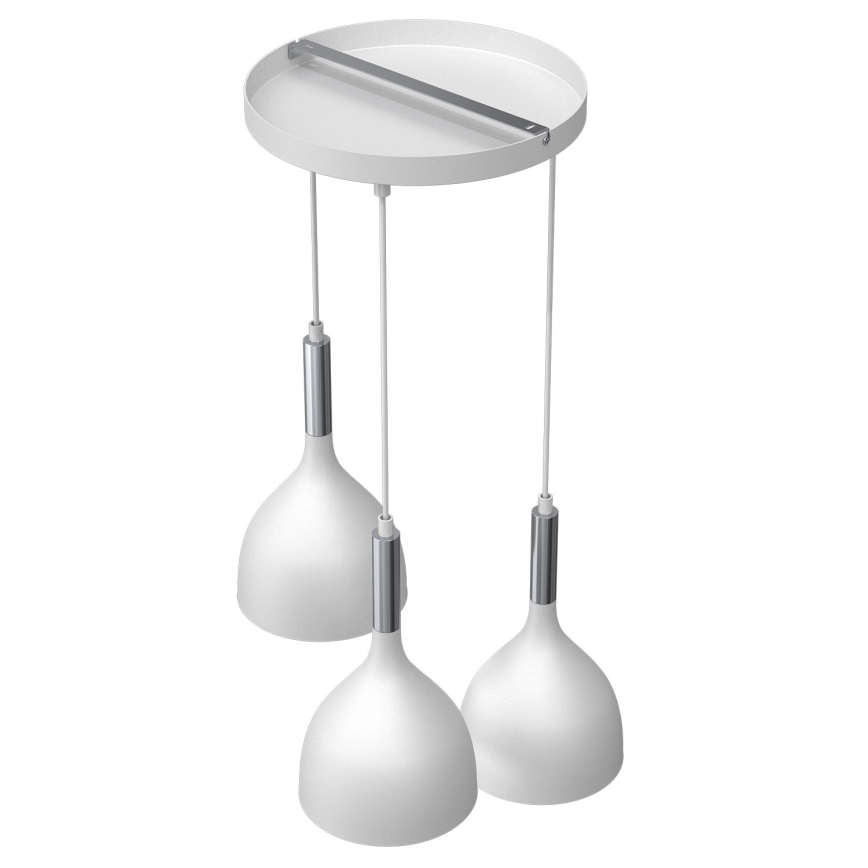 Ljuskrona med textilsladd NOAK 3xE27/15W/230V vit/skinande krom