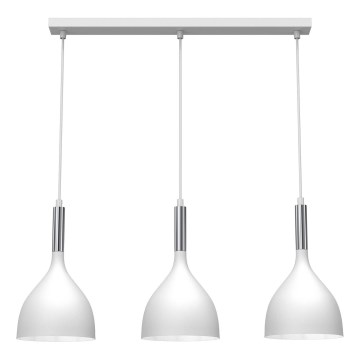 Ljuskrona med textilsladd NOAK 3xE27/15W/230V vit/skinande krom