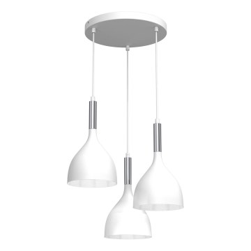 Ljuskrona med textilsladd NOAK 3xE27/15W/230V vit/skinande krom