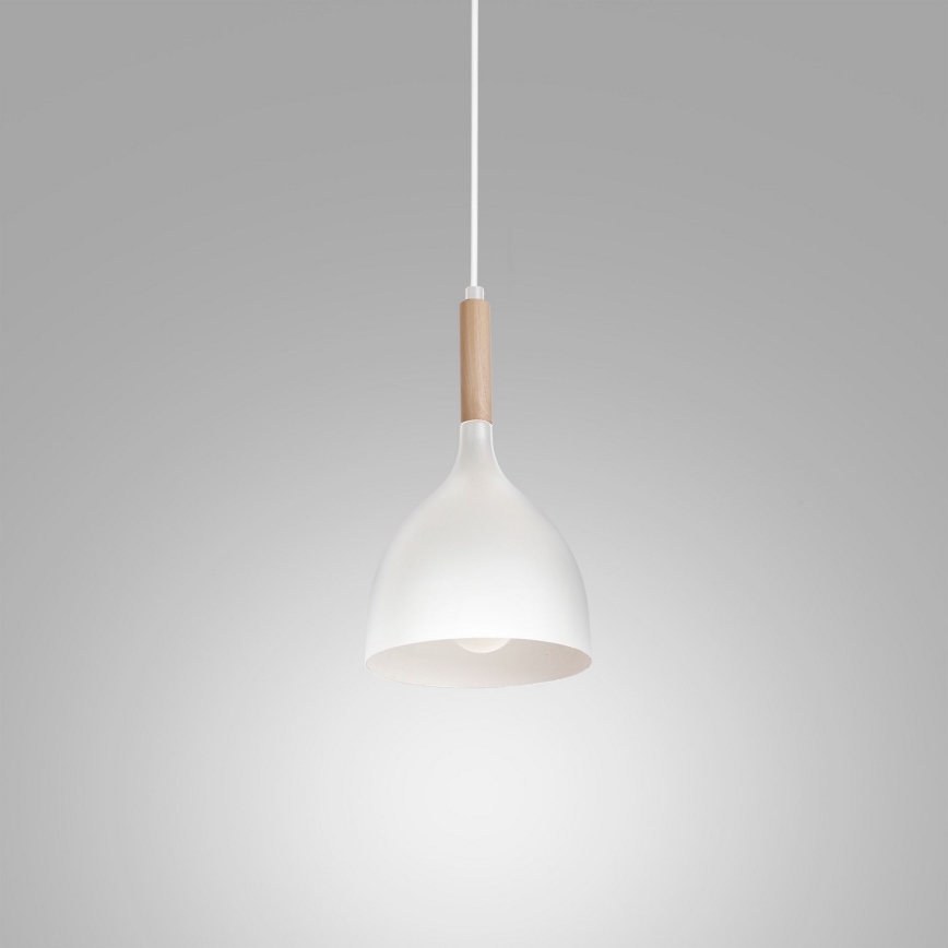 Ljuskrona med textilsladd NOAK WOOD 1xE27/15W/230V vit/bok