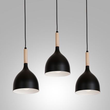 Ljuskrona med textilsladd NOAK WOOD 3xE27/15W/230V svart/bok