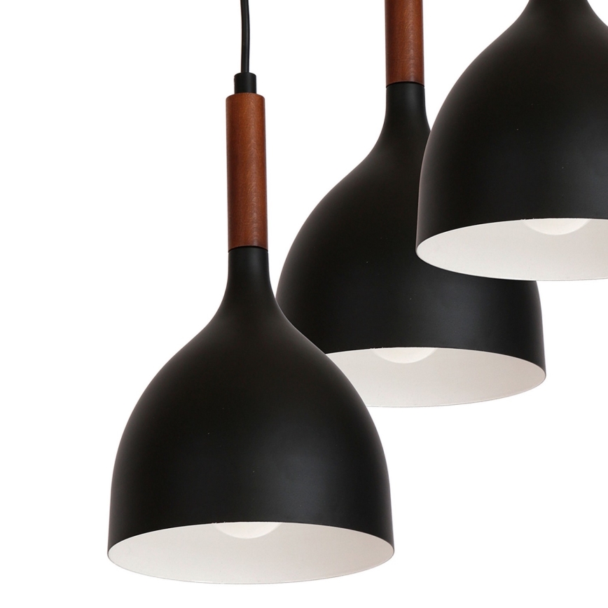 Ljuskrona med textilsladd NOAK WOOD 3xE27/15W/230V svart/bok
