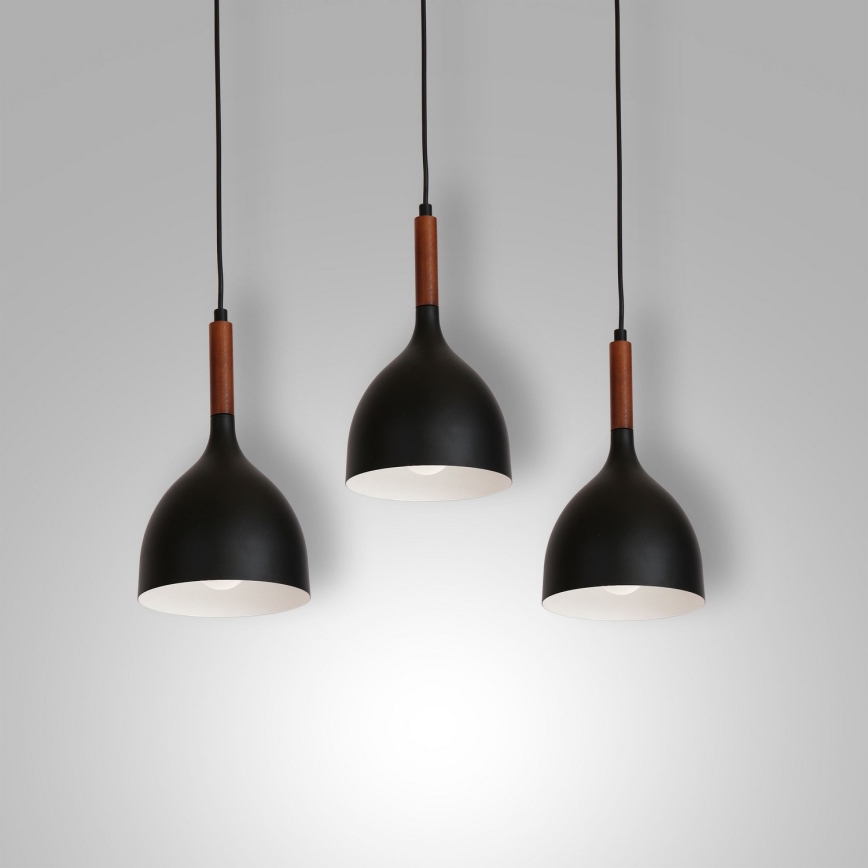 Ljuskrona med textilsladd NOAK WOOD 3xE27/15W/230V svart/bok