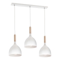Ljuskrona med textilsladd NOAK WOOD 3xE27/15W/230V vit/bok