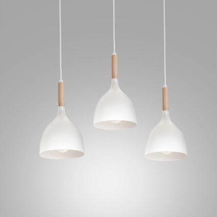 Ljuskrona med textilsladd NOAK WOOD 3xE27/15W/230V vit/bok