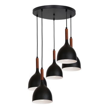 Ljuskrona med textilsladd NOAK WOOD 5xE27/15W/230V svart/bok