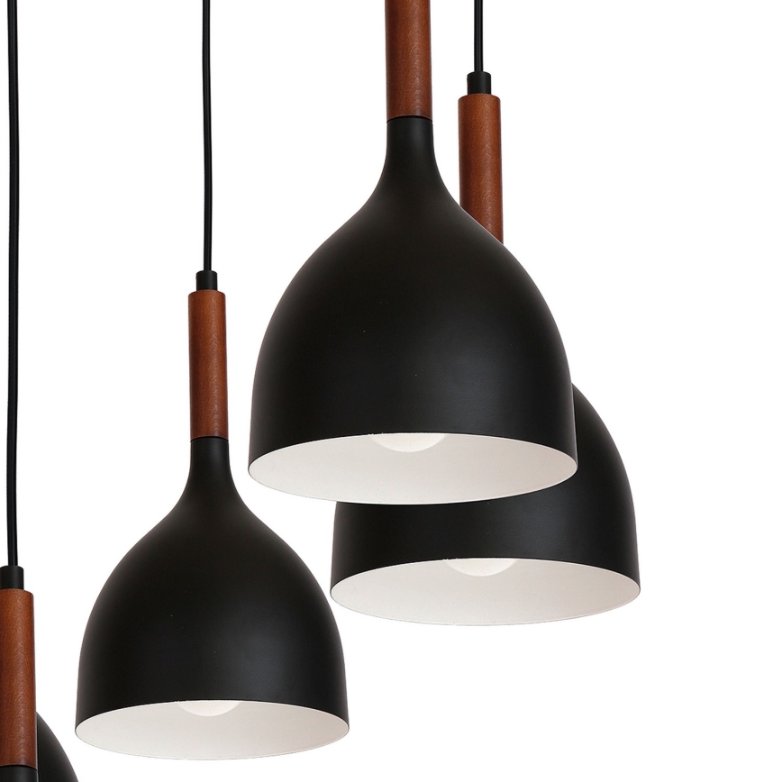 Ljuskrona med textilsladd NOAK WOOD 5xE27/15W/230V svart/bok